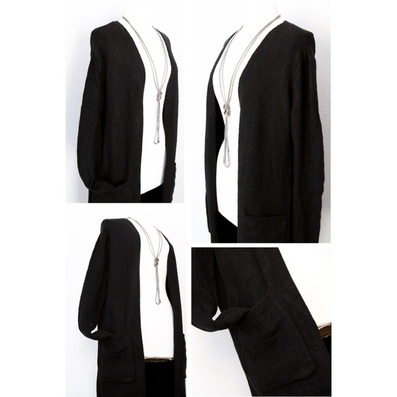 ZARAKNIT Black Long Duster Sweater Open Cardigan - Picture 3 of 8
